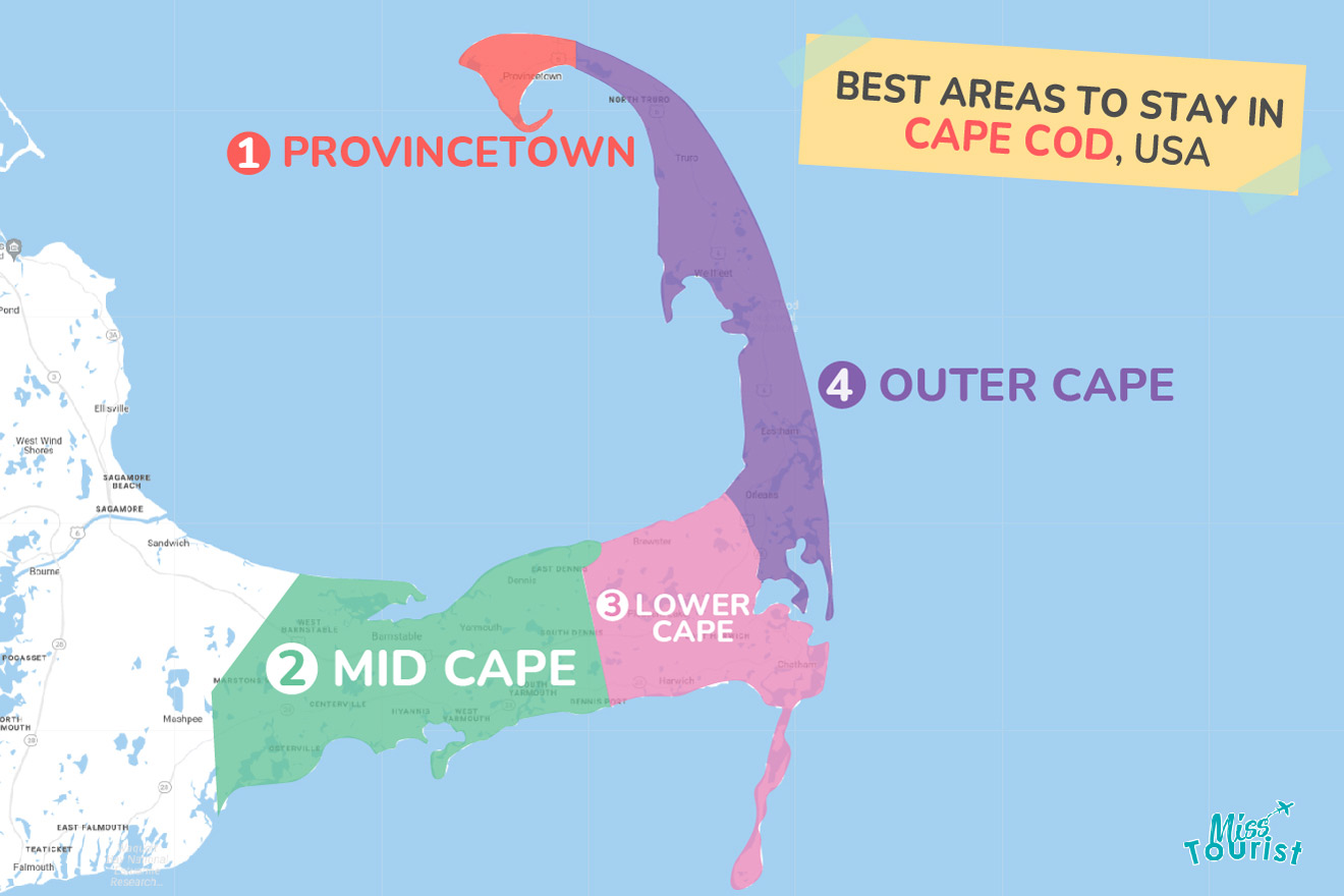Map of best places to stay Cape Cod